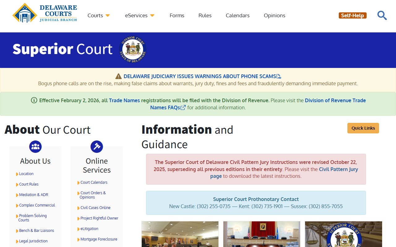 New Castle County court records on the Delaware Superior Court page