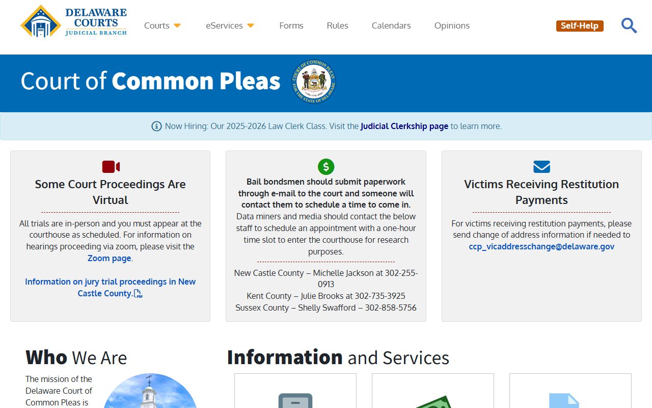 New Castle County court records on the Delaware Court of Common Pleas page
