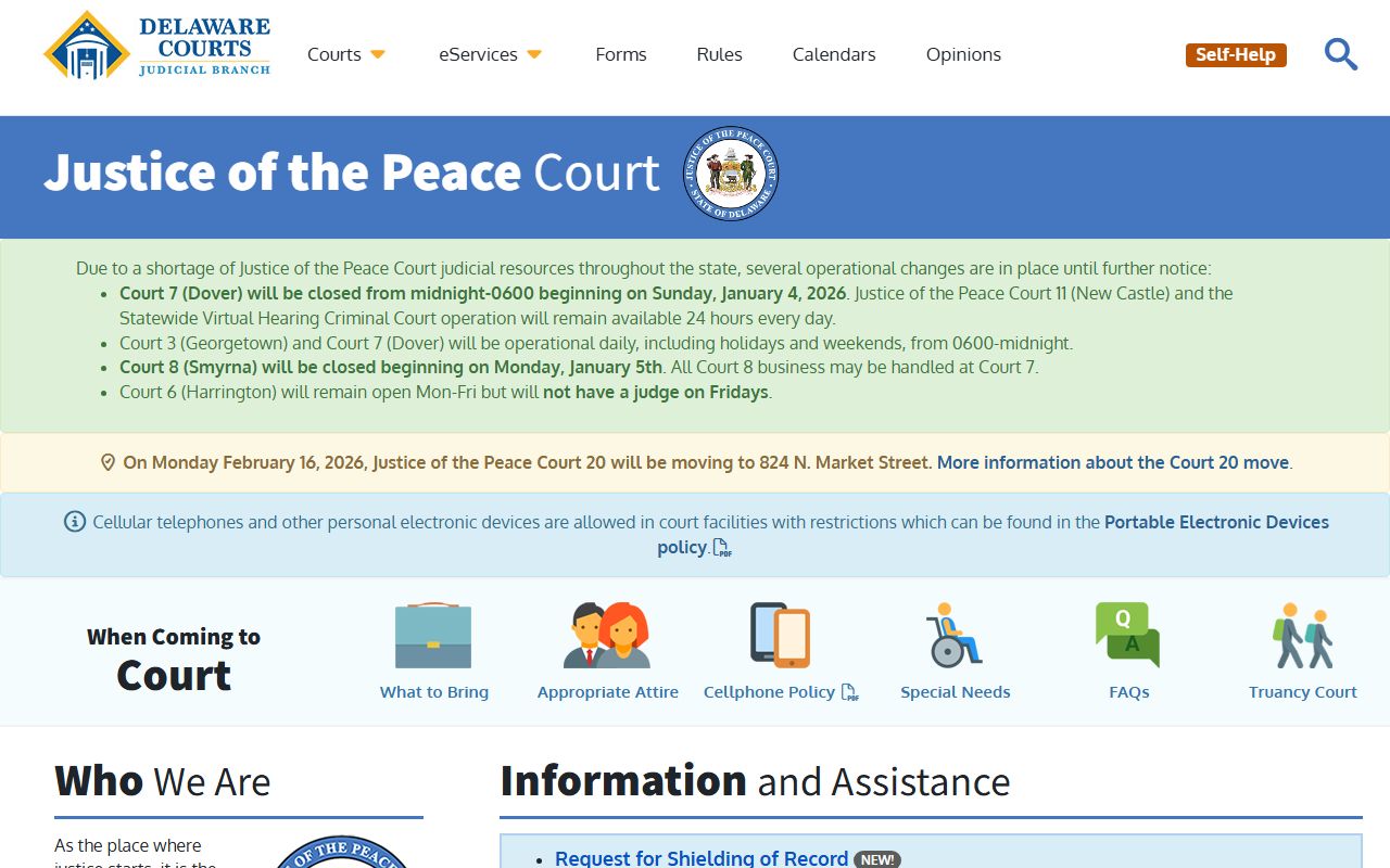 New Castle County court records on the Delaware Justice of the Peace Court page