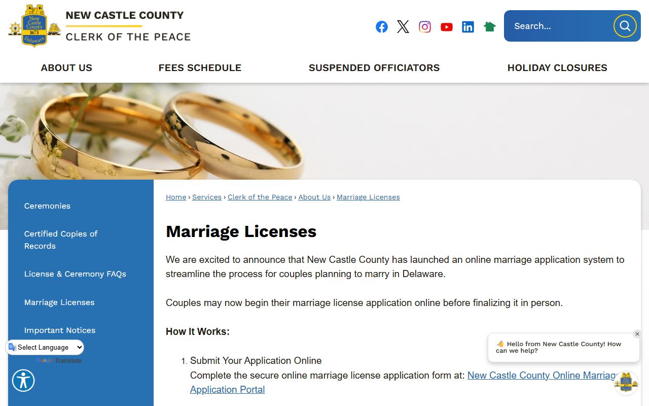 New Castle County court records context on the Clerk of the Peace page