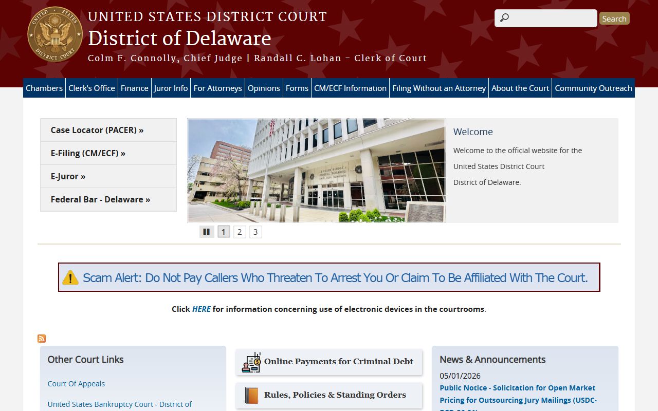New Castle County court records context on the U.S. District of Delaware page