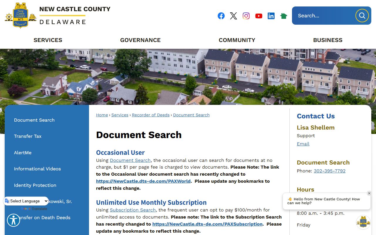 New Castle County Prothonotary and Recorder of Deeds office structure for civil records