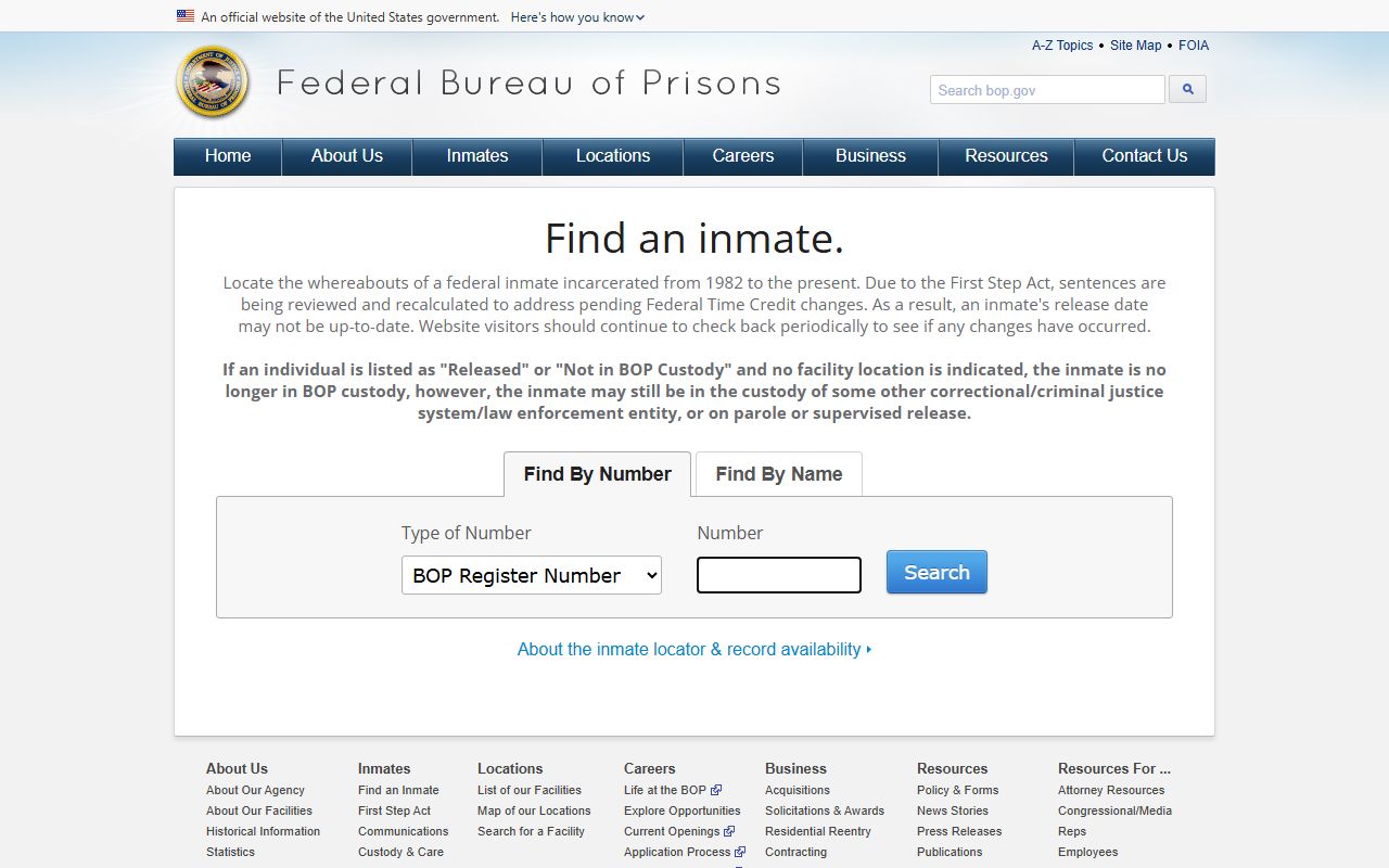 New Castle County federal released inmate search runs through the BOP locator