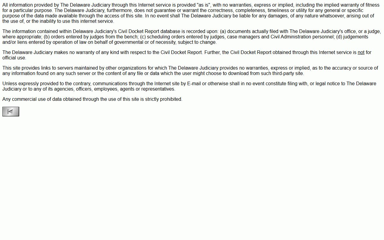 CourtConnect disclaimer page for New Castle County Superior Court records